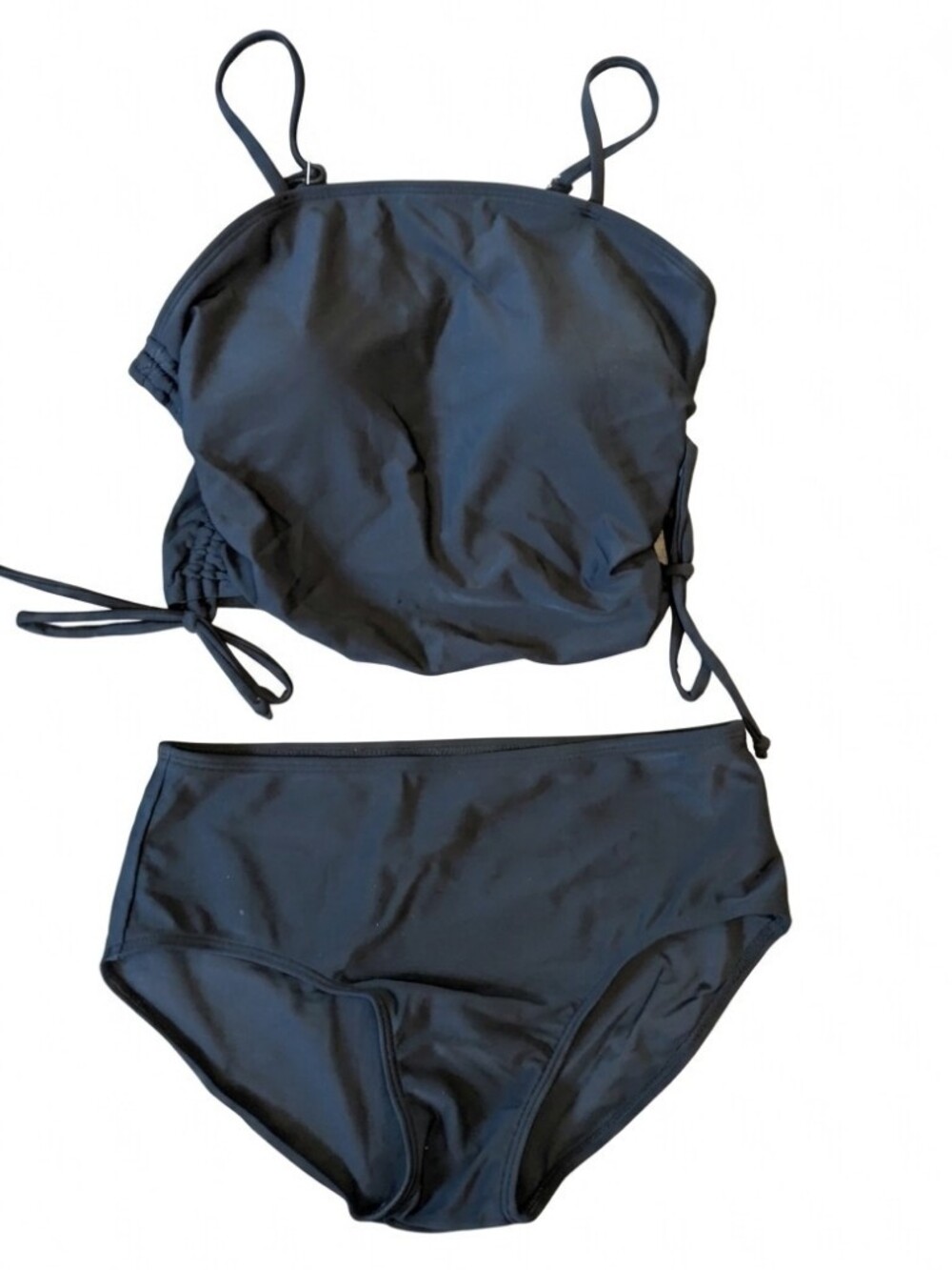 New Girls Teen Two Piece Swimsuit Size 14 Black Ruched Tankini Bikini Liner NWOT